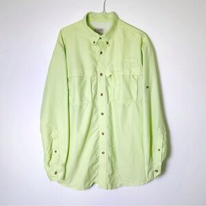VTG 90s L.L. Bean Men Green Nylon Button Down Long Sleeve Shirt LARGE Gorpcore